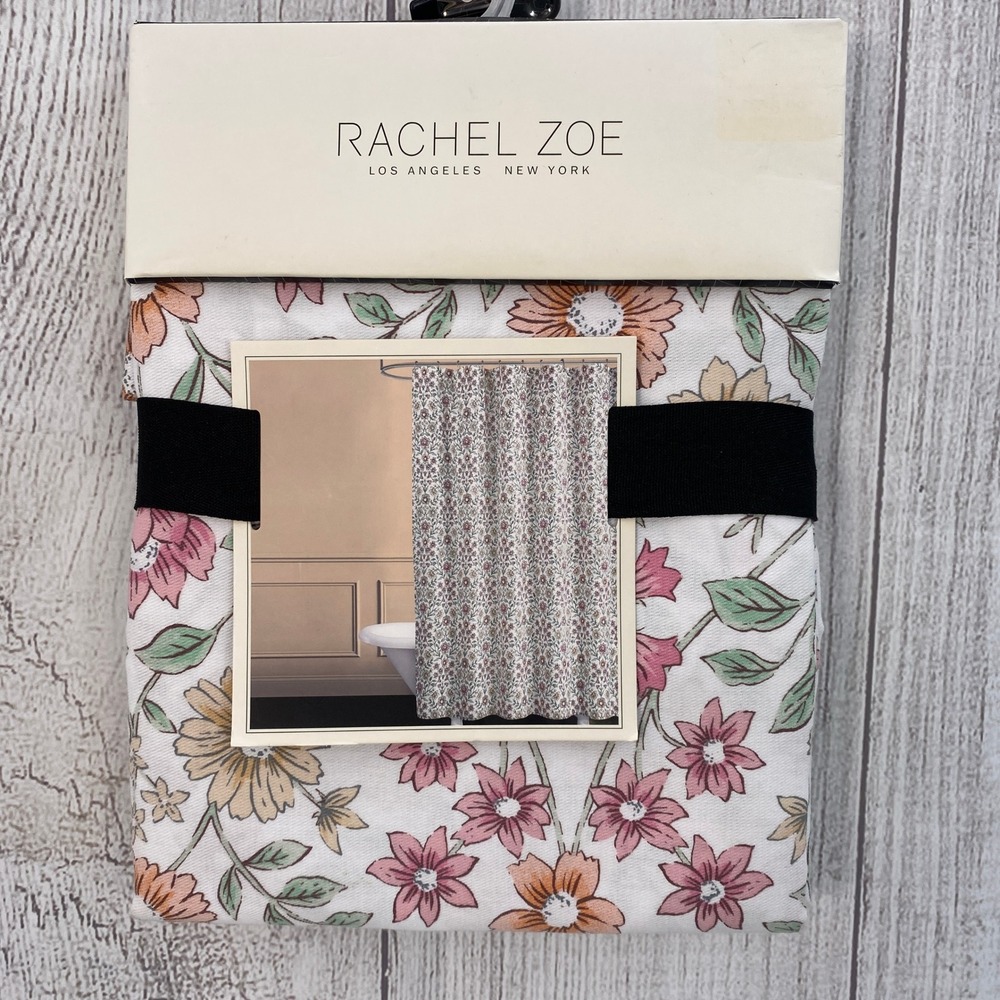 Rachel Zoe Shower Curtain Floral White Pink Botanical Cotton Blend Cottagecore